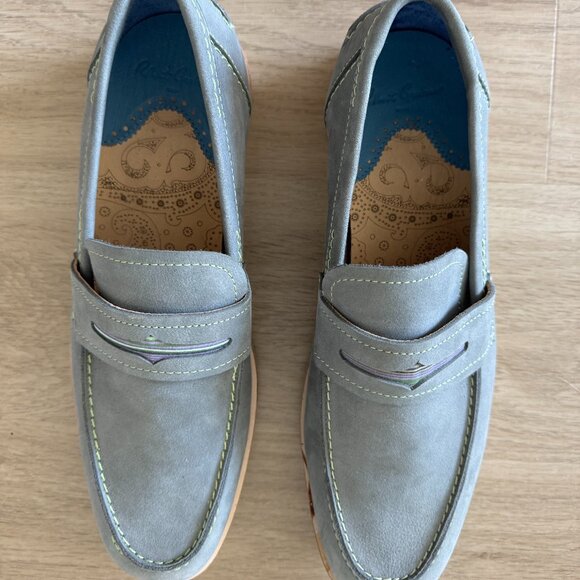 NEW Robert Graham - Men\'s Penny Loafers - Gray nubuck with green stitch - size 9